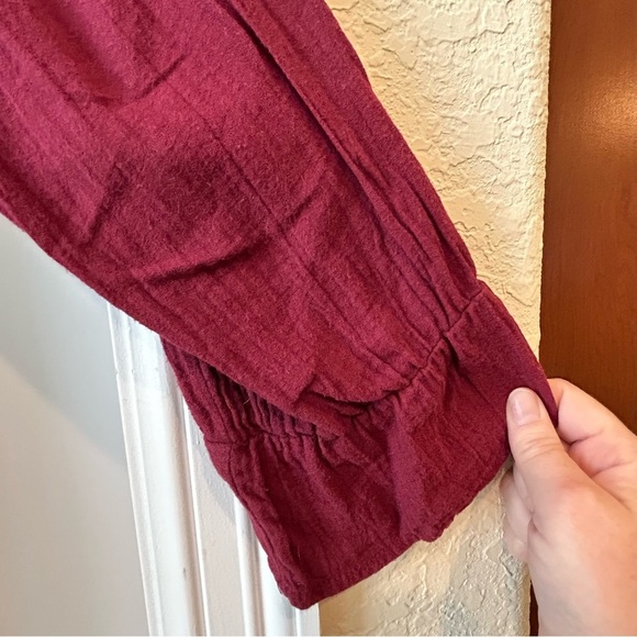 Umgee Maroon V Neck  Tunic Dress Embroidered Bodice Arms Hem Boho Peasant - Picture 4 of 8